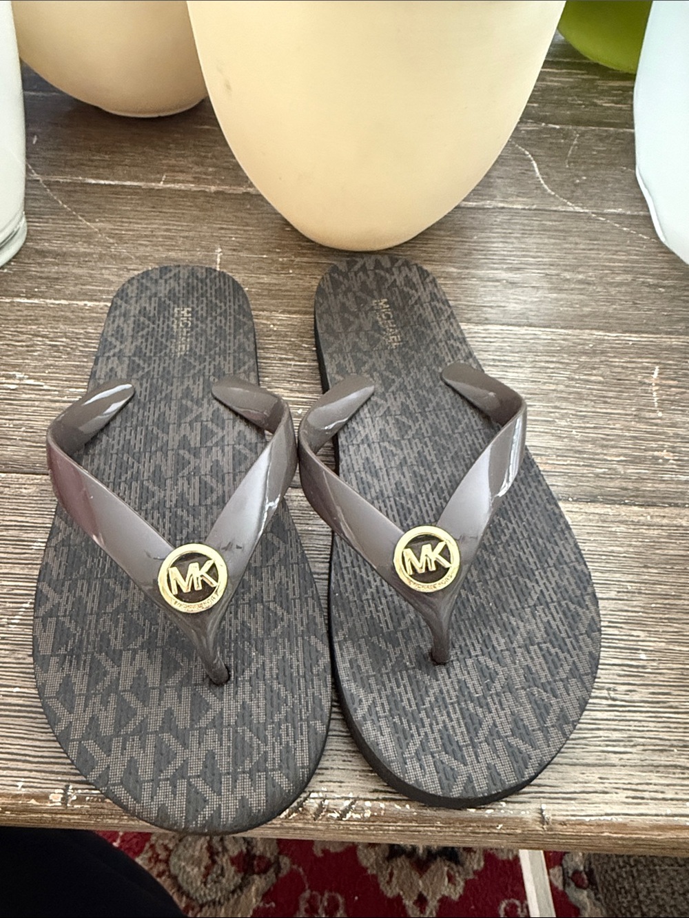 Michael Kors Men's Brown MK Logo Flip Flop Sandals